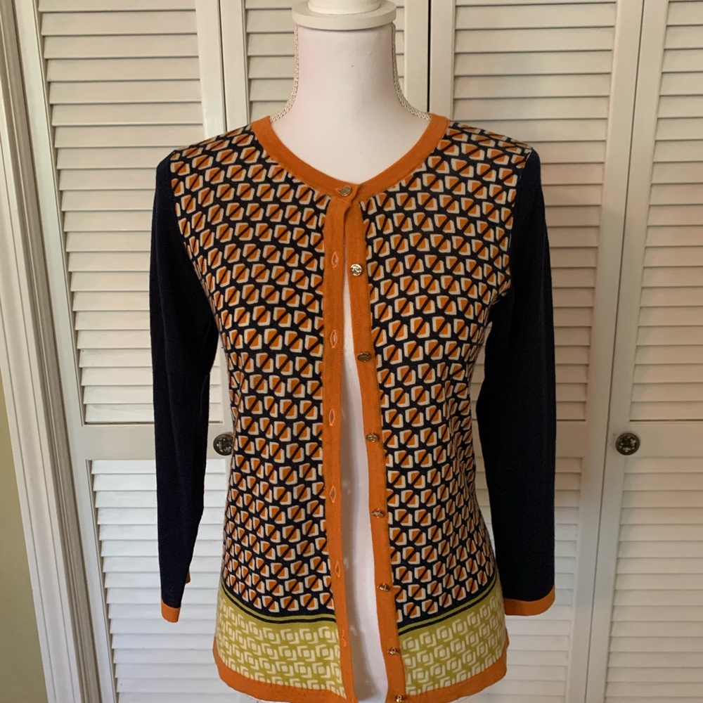 Spartina 449 Fair and Square Merino Wool Geometric Cardigan Sweater